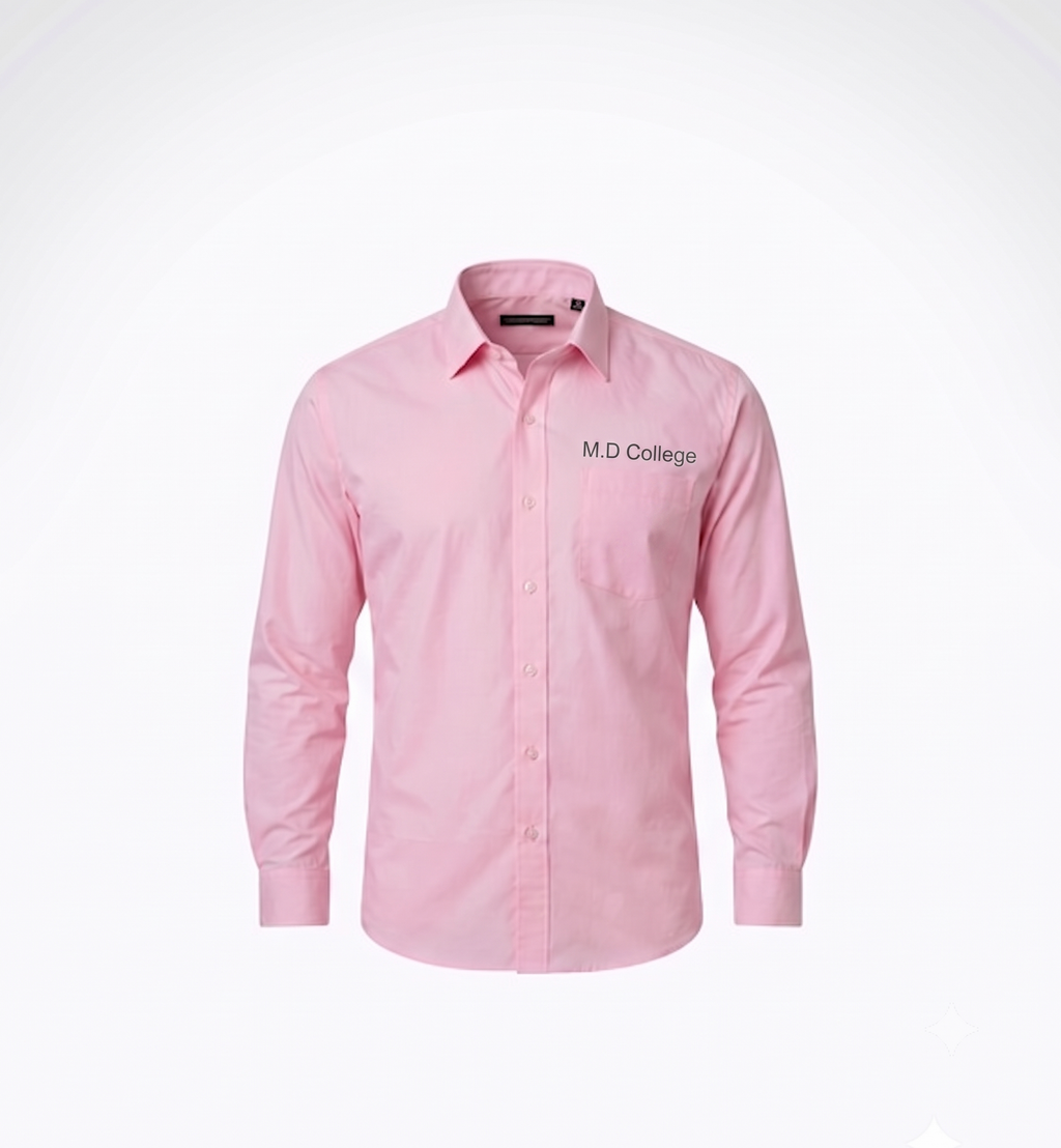 MD College Men's Uniform Set: Regular Fit Solid Pink Shirt Only