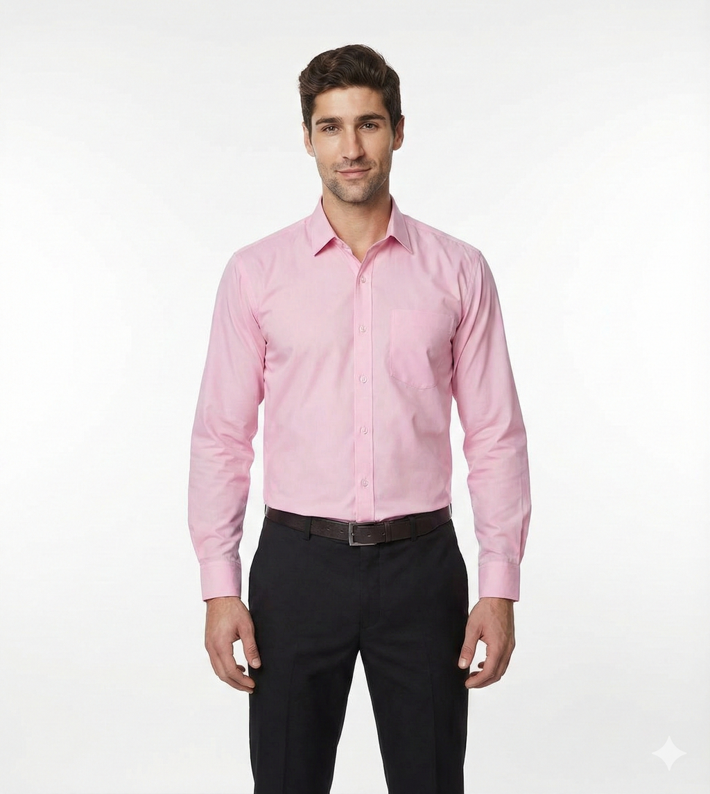 MD College Men's Uniform Set: Regular Fit Solid Pink Shirt & Black Pant Combo