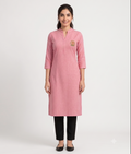 MD College Women's Uniform Kurti: Regular Fit Solid Pink Kurti & Black Pant Combo
