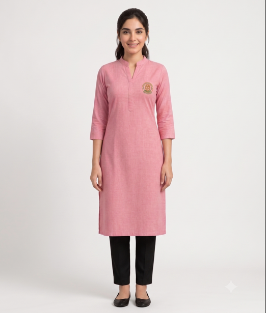 MD College Women's Uniform Kurti: Regular Fit Solid Pink Kurti & Black Pant Combo