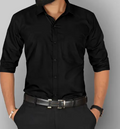 Men Regular Fit Solid Spread Collar Casual Shirt Black