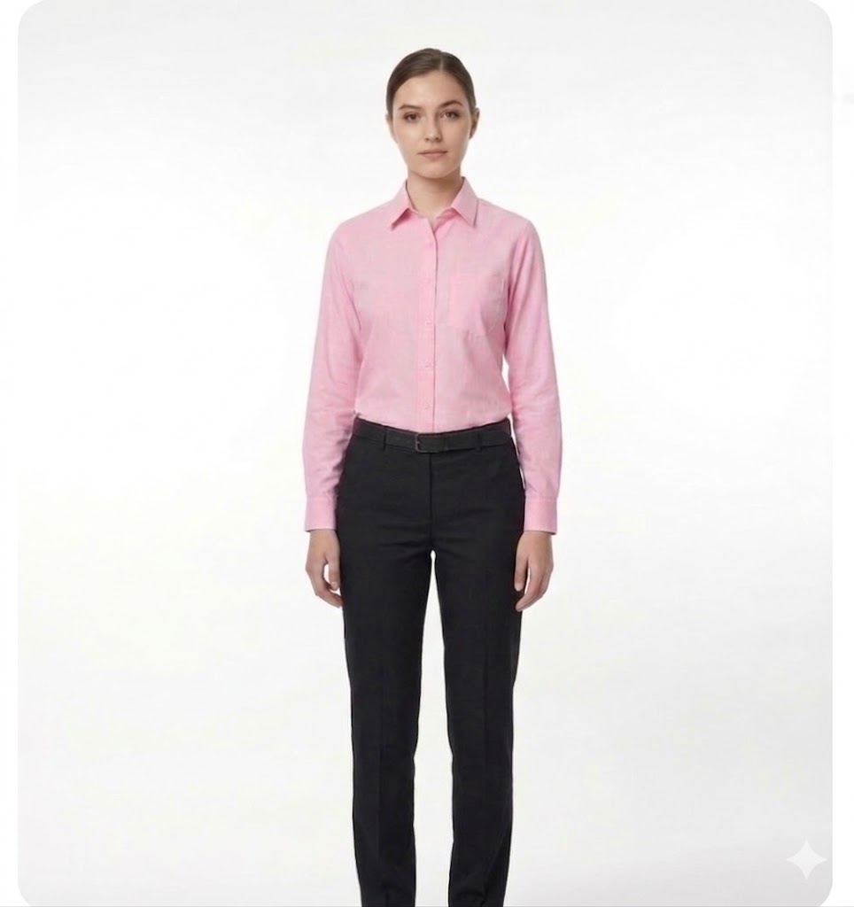 MD College Women's Uniform Set: Regular Fit Solid Pink Shirt & Black Pant Combo