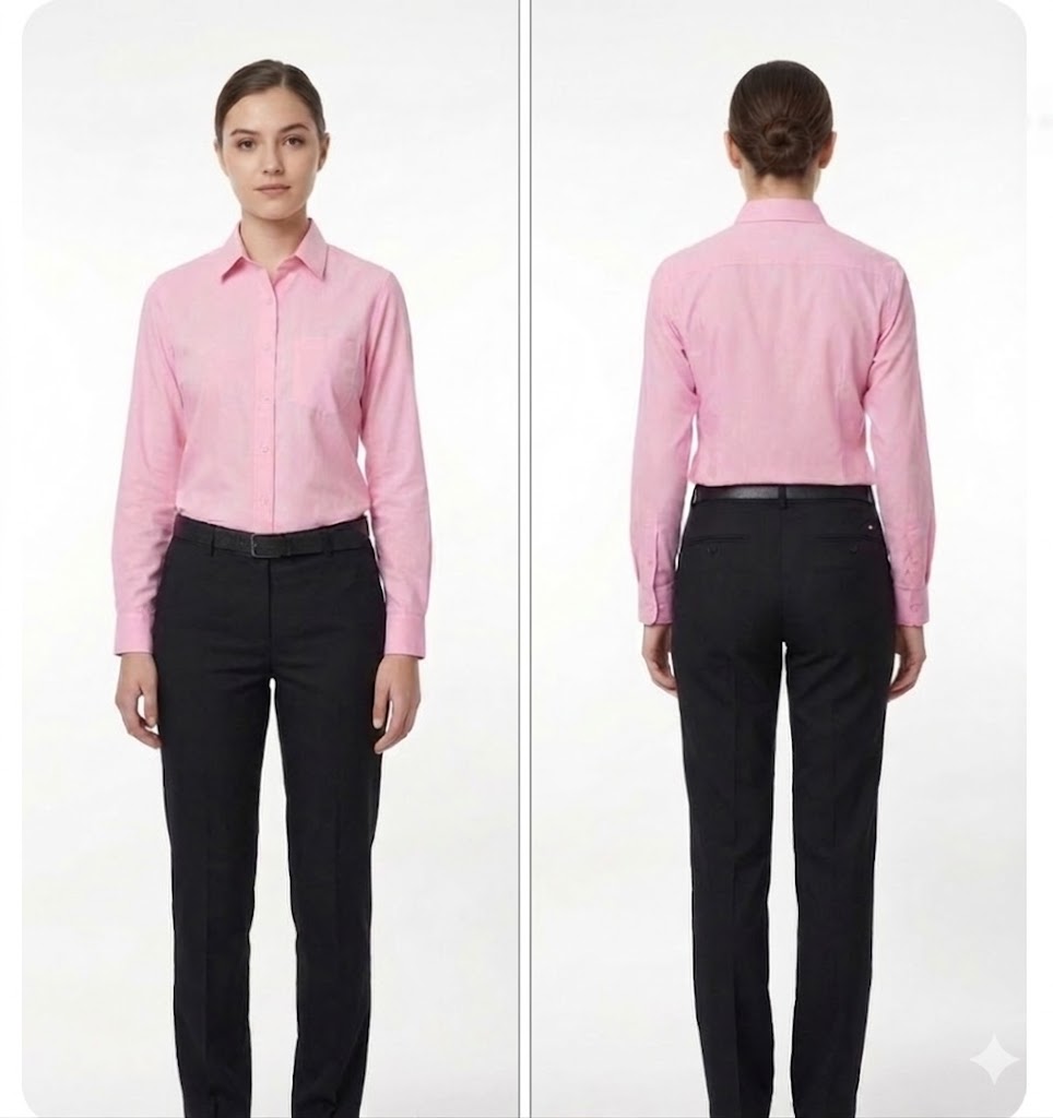 MD College Women's Uniform Set: Regular Fit Solid Pink Shirt & Black Pant Combo