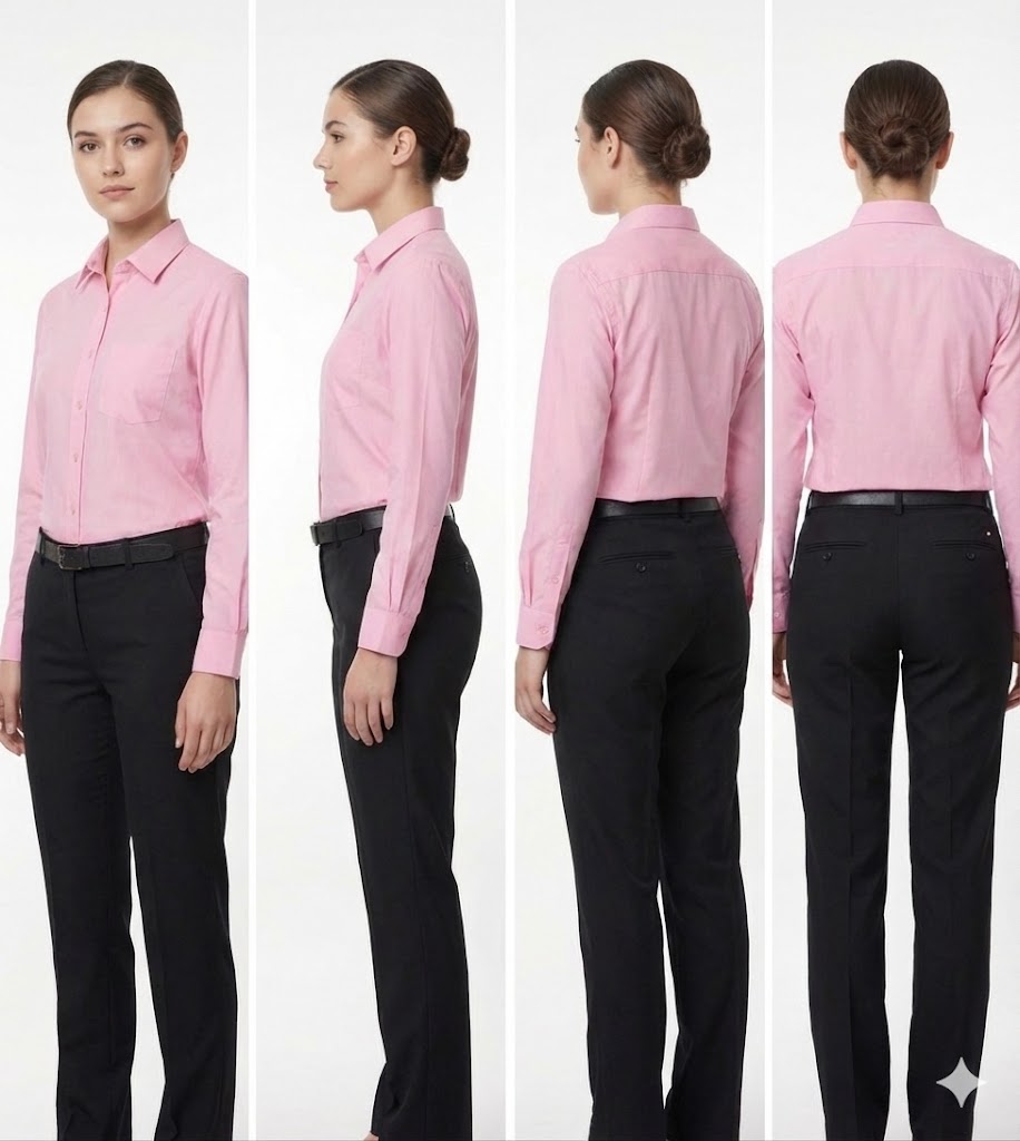 MD College Women's Uniform Set: Regular Fit Solid Pink Shirt & Black Pant Combo
